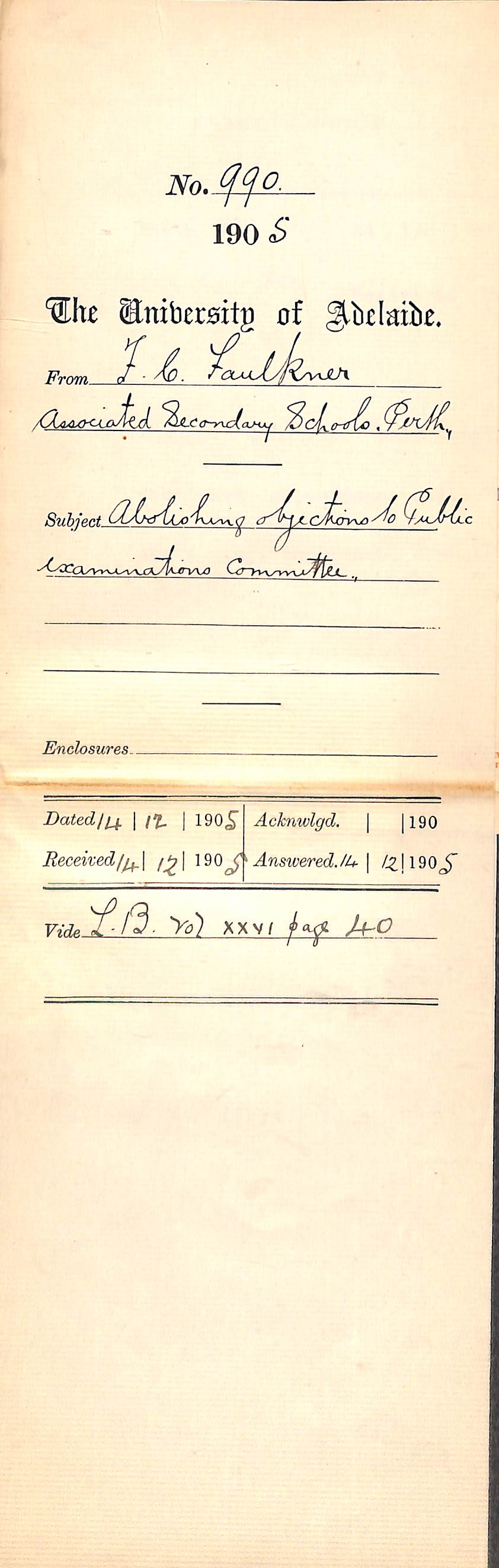 F C Faulkner - Abolishing objections to public examinations