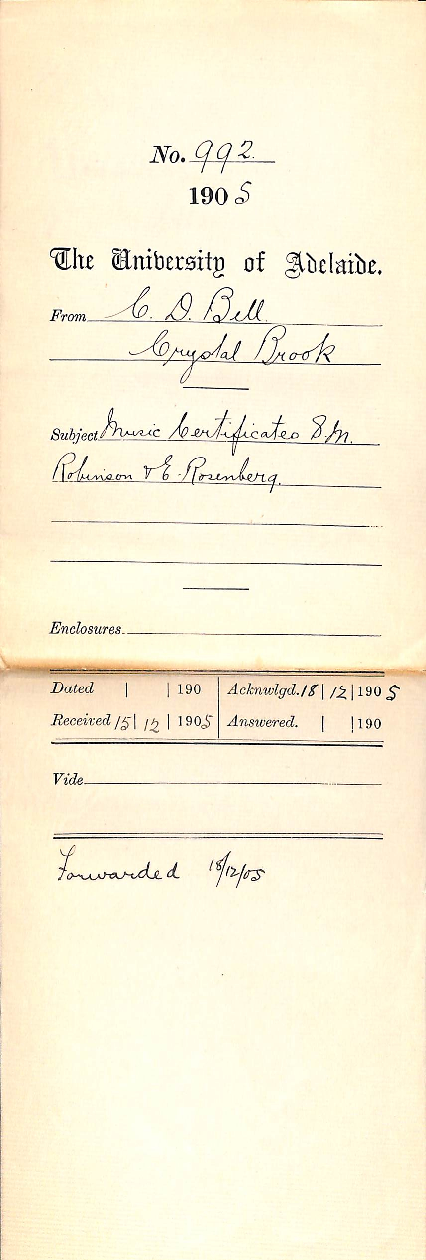 Music certification for S M Robinson and E Rosenberg - Full Docket