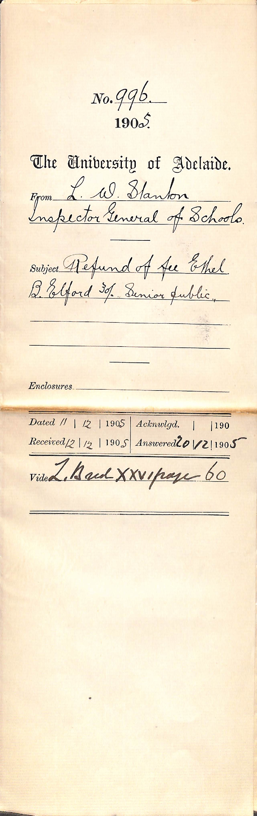 Refund of fee for Ethel B Elford 30 percent Senior public - Full Docket