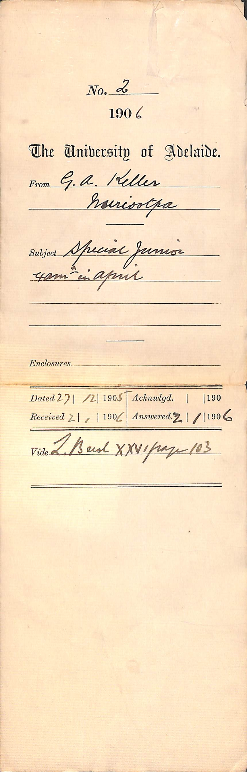 Enquiring about Special Junior exam in April