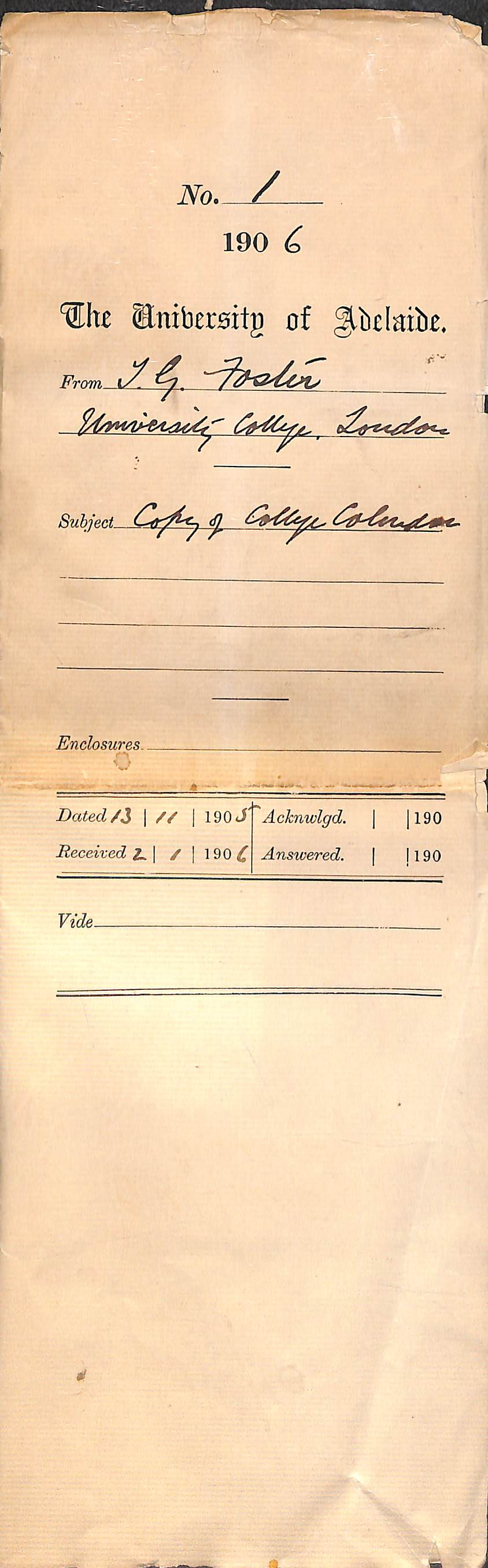 Receiving Calendar of University College, London