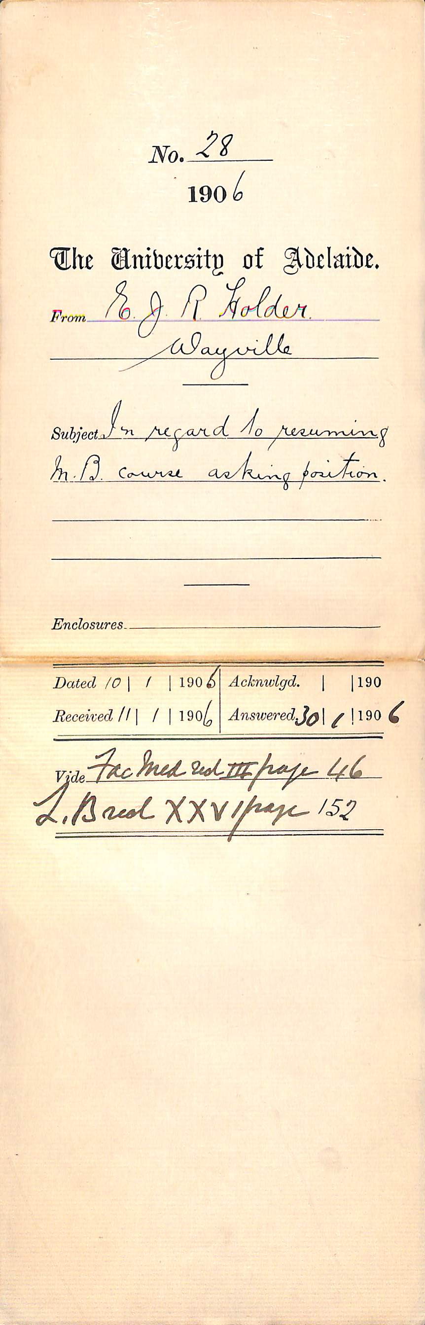 Resuming medical course