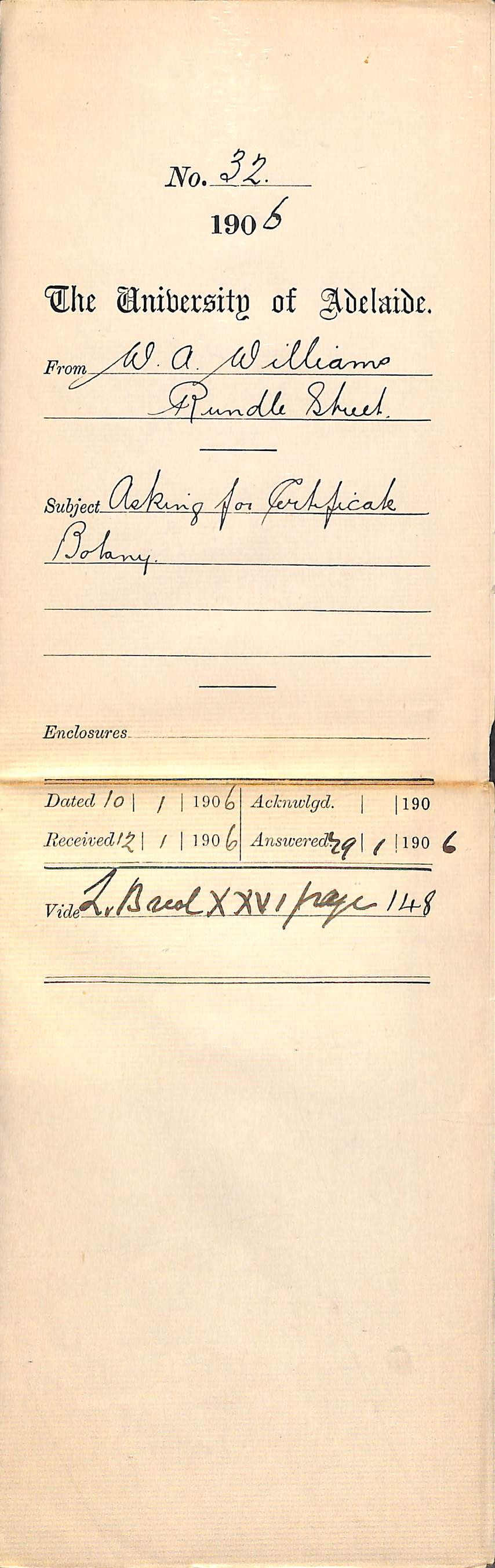 Requesting certificate for Botany exam