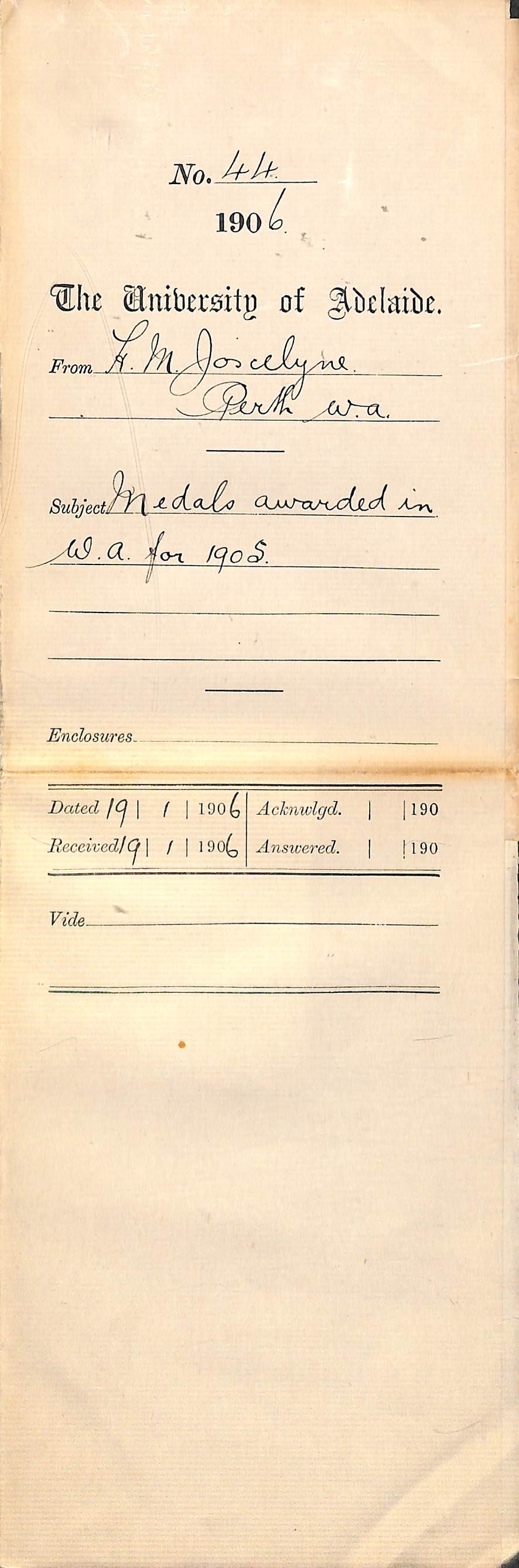 Awarding of medals at Western Australian Centre