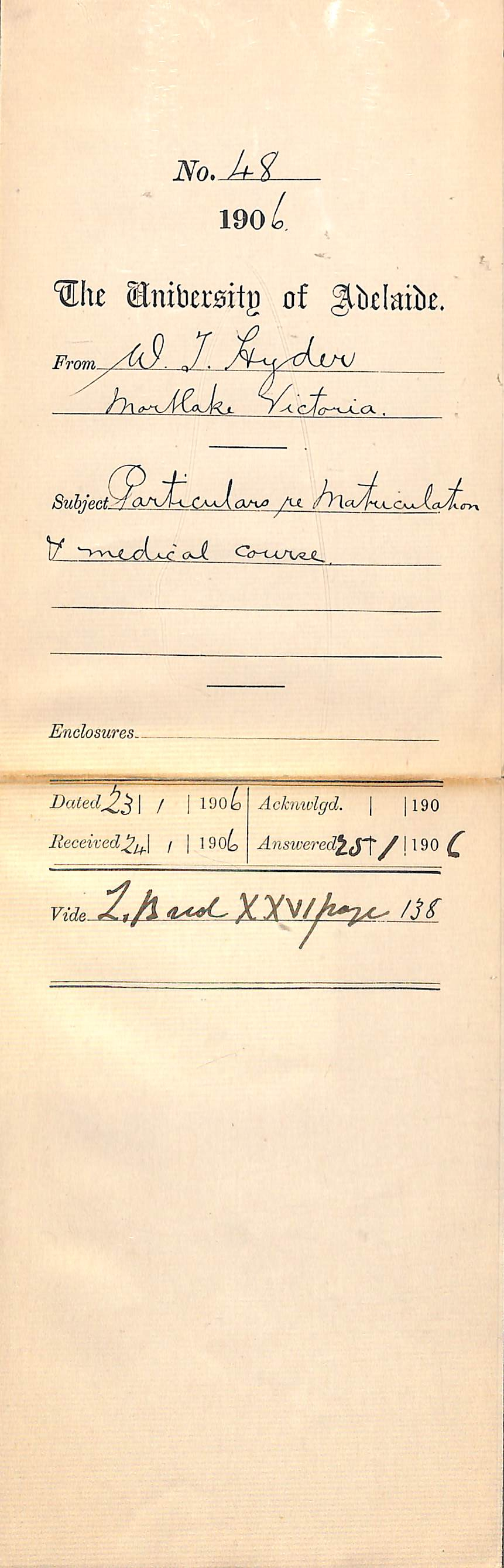 Enquiring about Medical Course W T Hyder