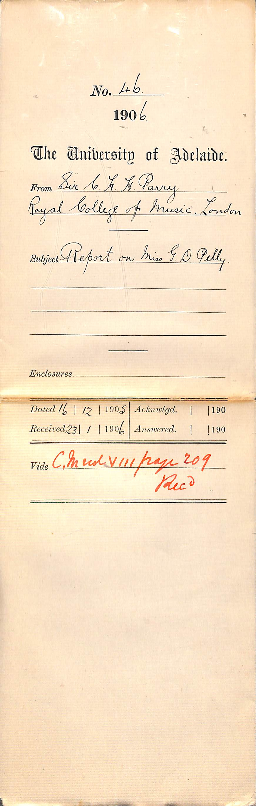 Report for Gwendoline Pelly