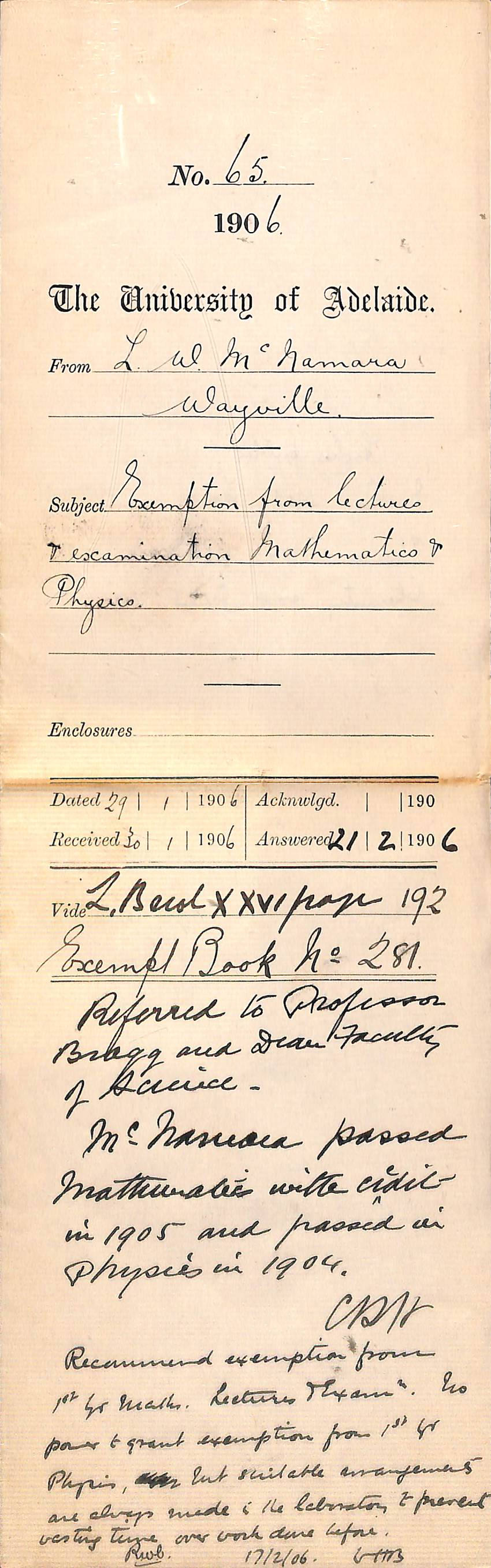 Requesting exemption from lectures and exams