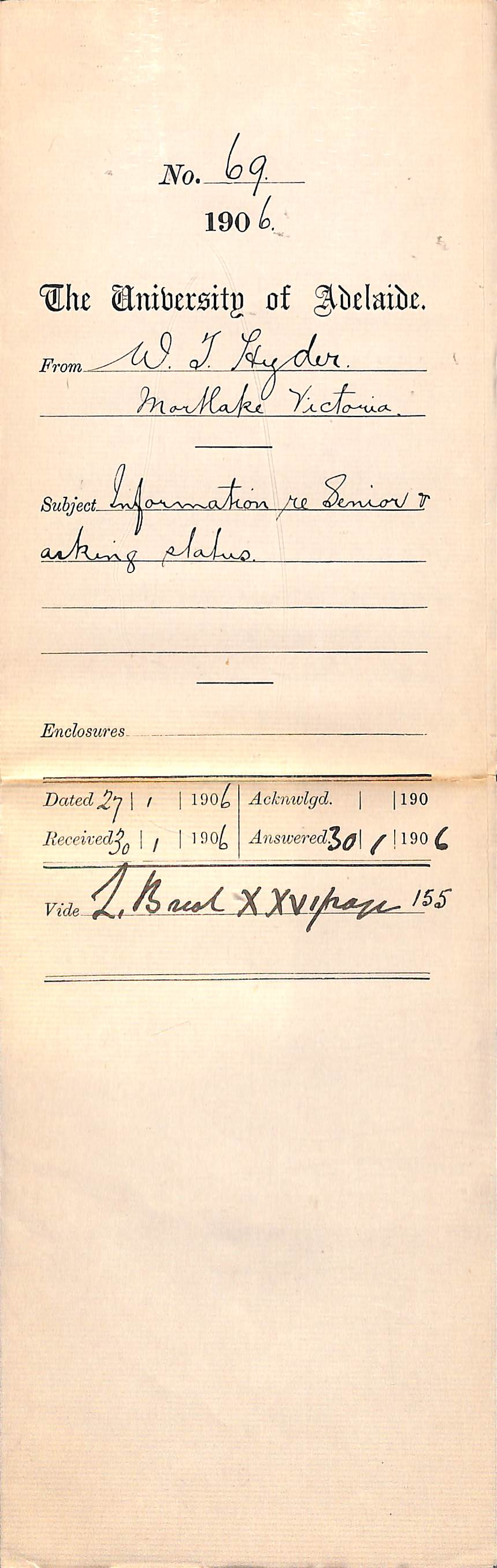 Information re Senior and asking status