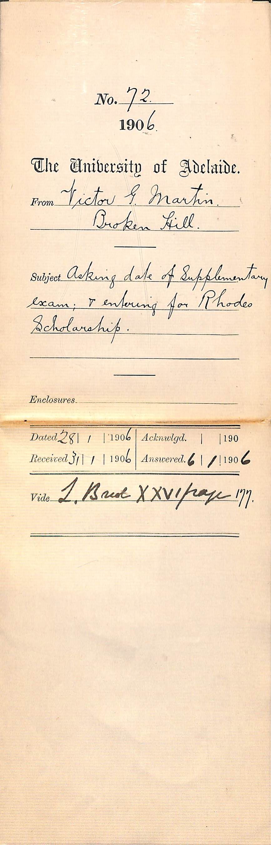 Enquiring about date for supplementary exam and Rhodes Scholarship