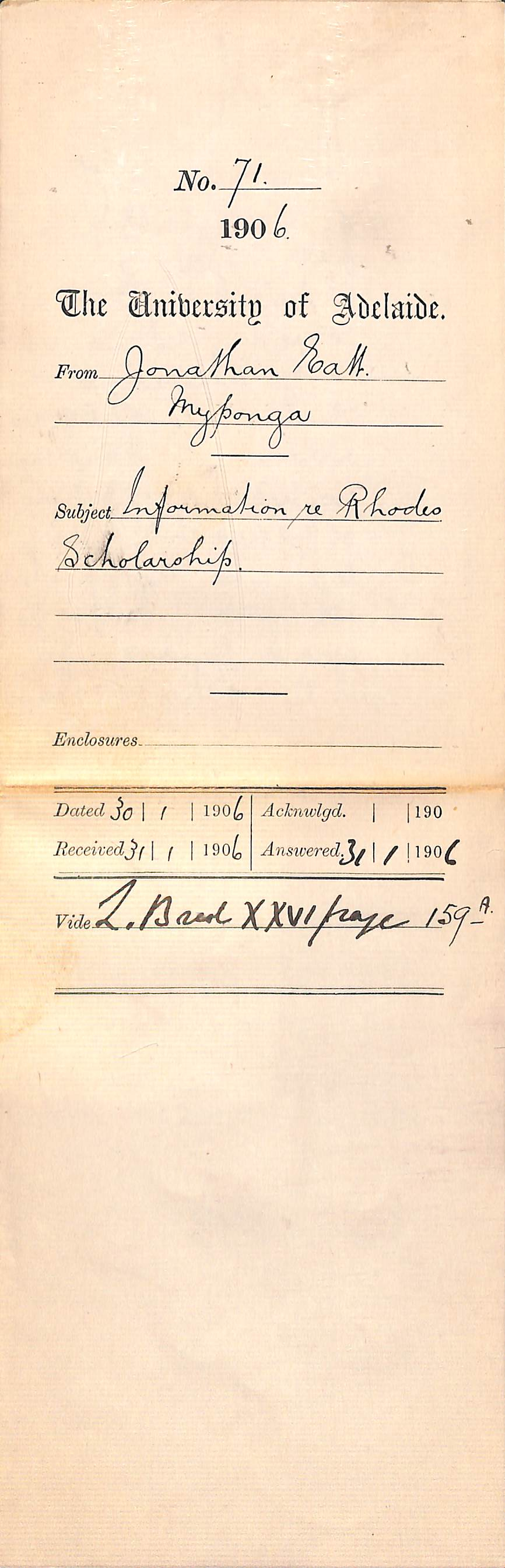 Requesting information about Rhodes Scholarship