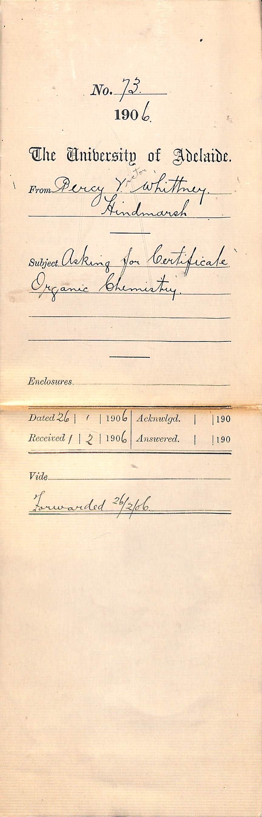 Requesting Organic Chemistry certificate