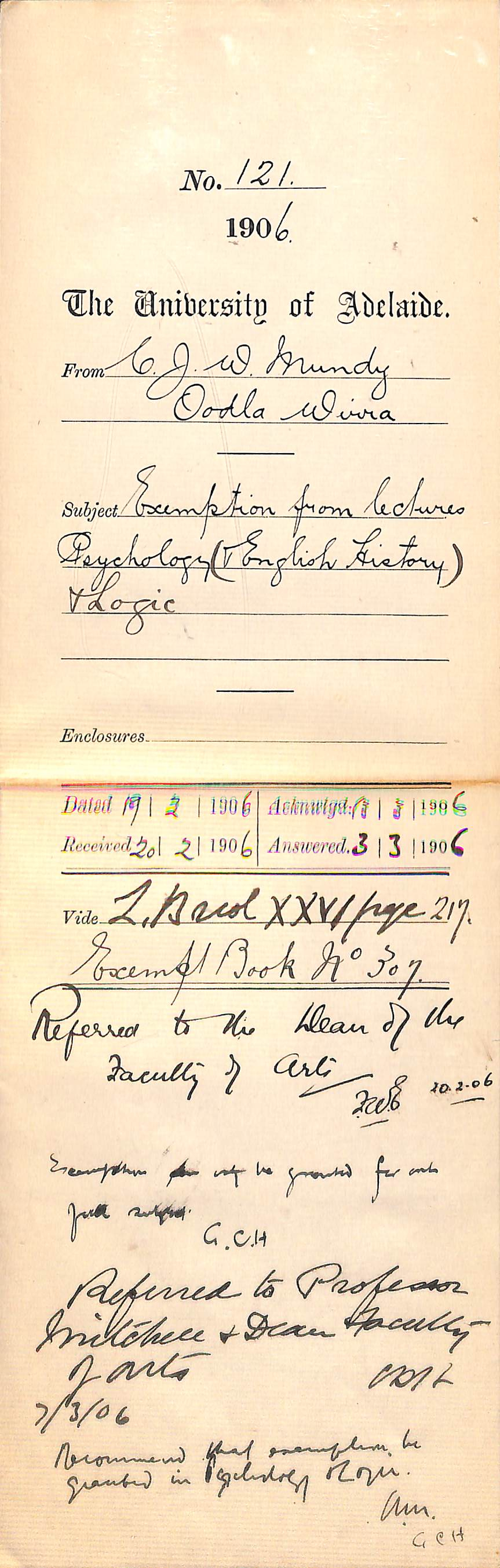 Applying for exemption in Psychology, English History and Logic