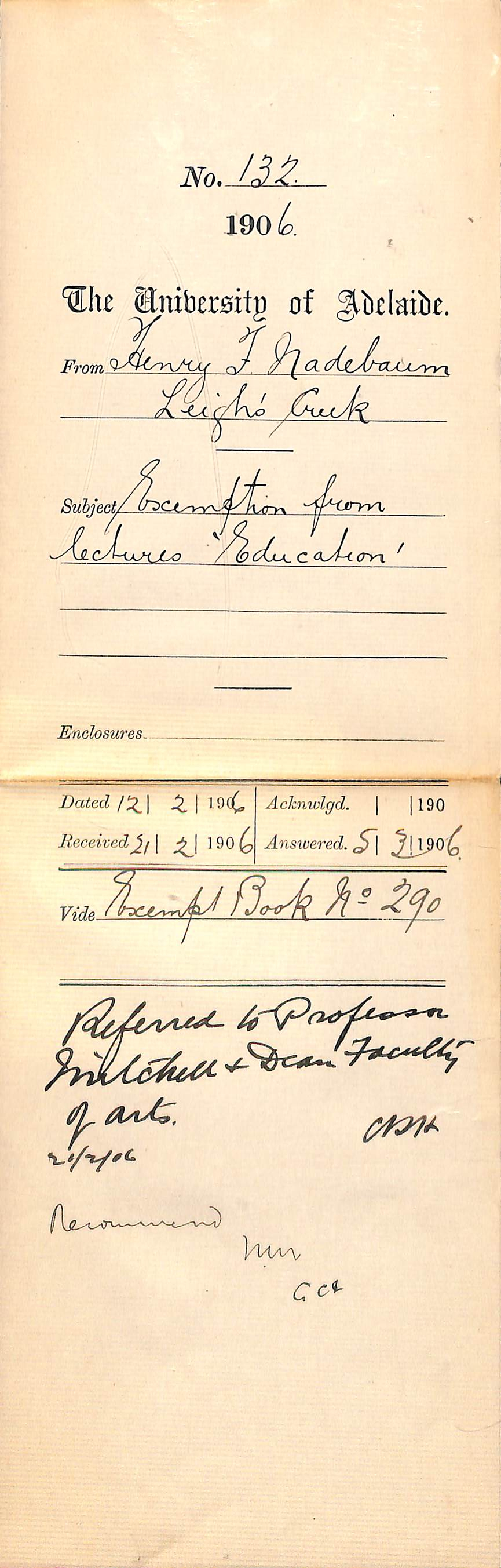 Exemption from lectures Education