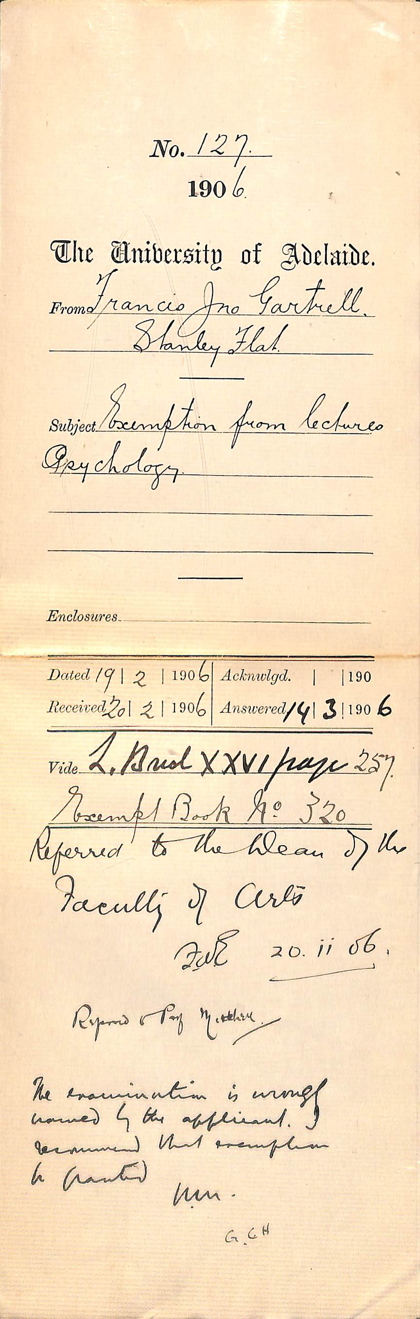 Applying for exemption from Psychology lectures