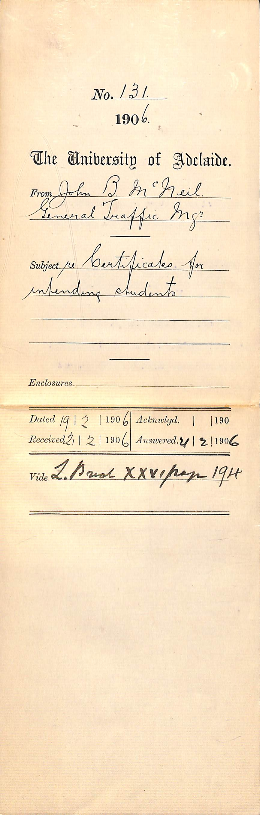 Certificates for intending students