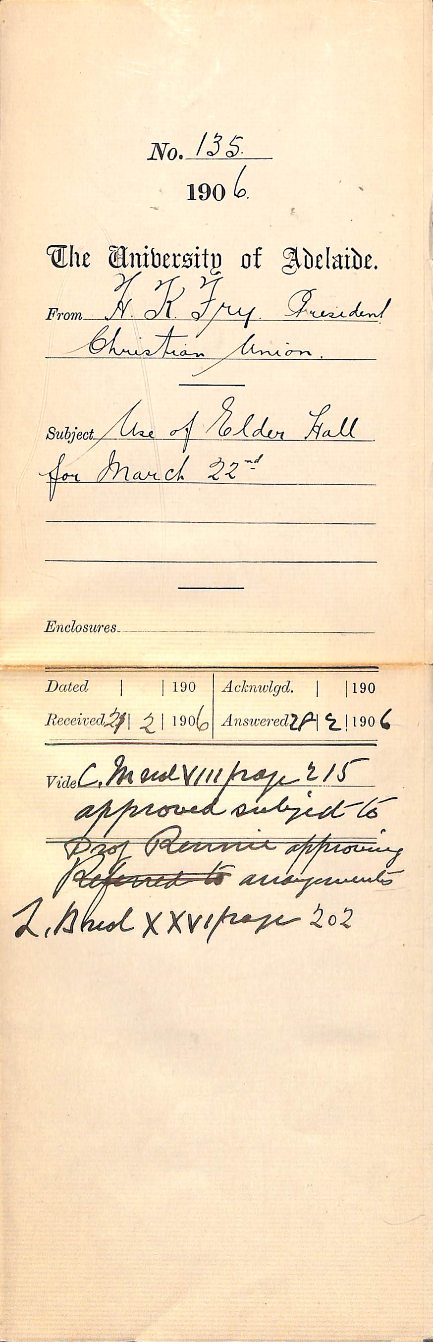 Use of Elder Hall for March 22nd