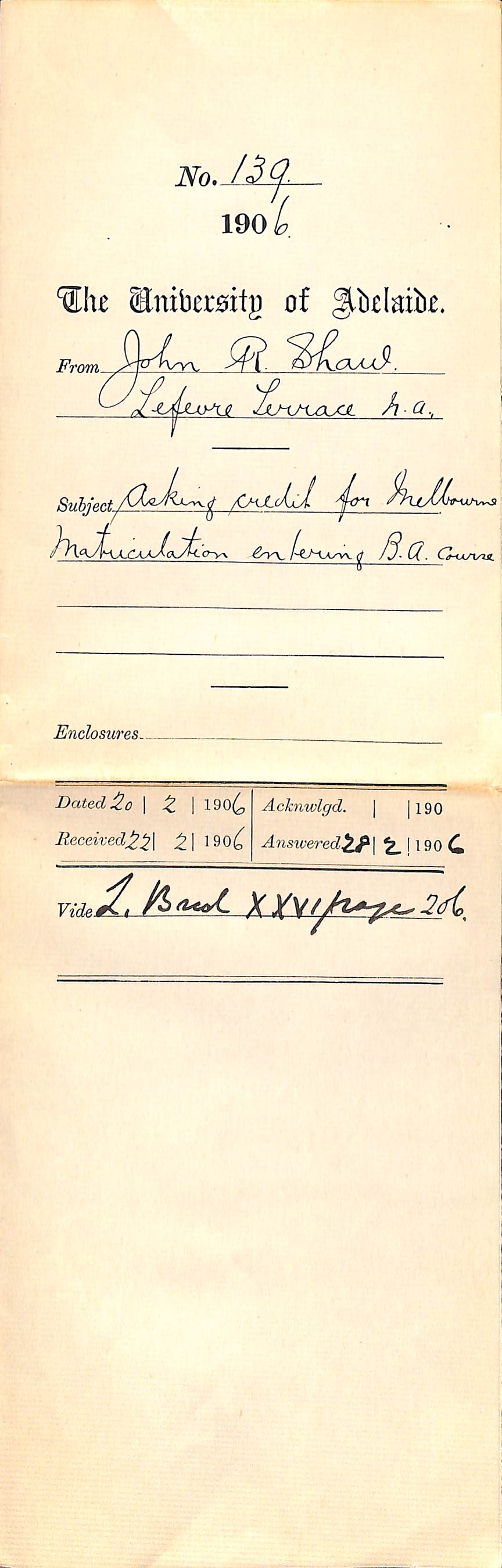 Asking credit for Melbourne Matriculation entering BA Course