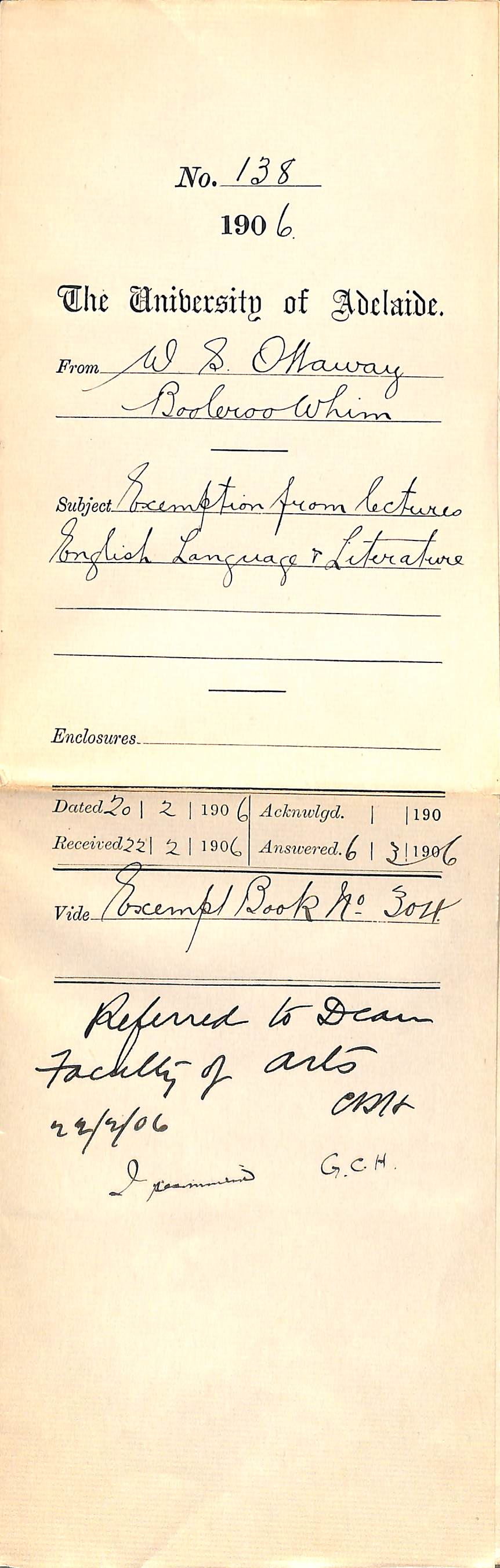 Exemption from lectures English Language and Literature - Ottaway