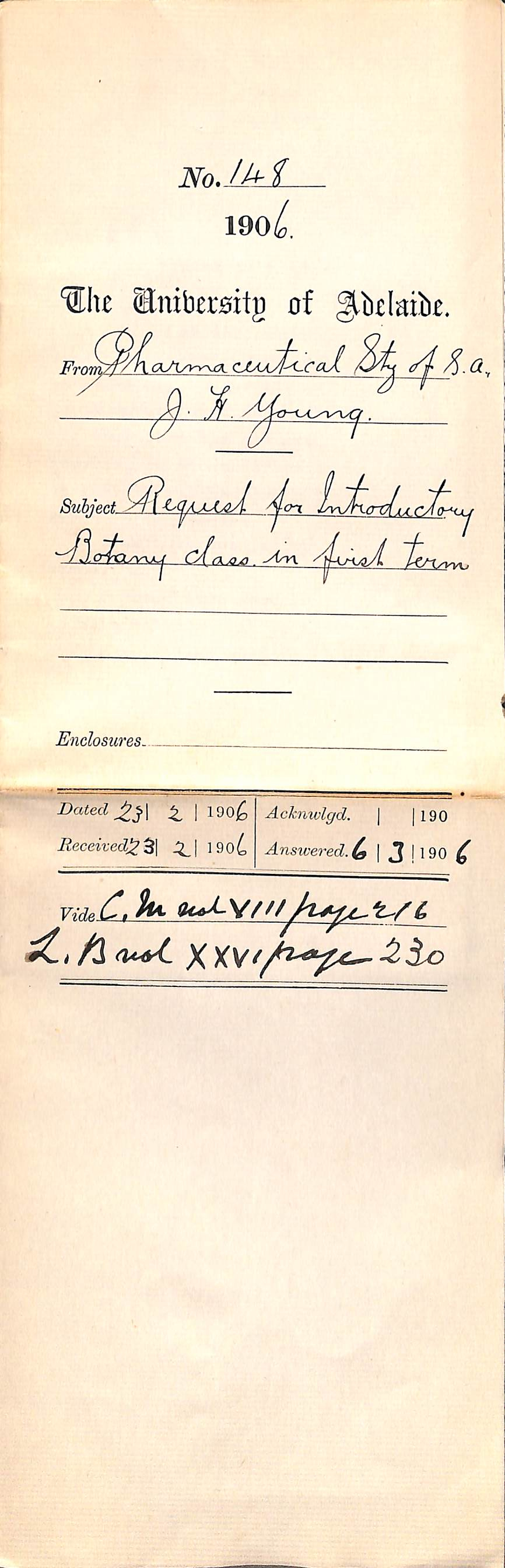 Request for Introductory Botany Class in First Term