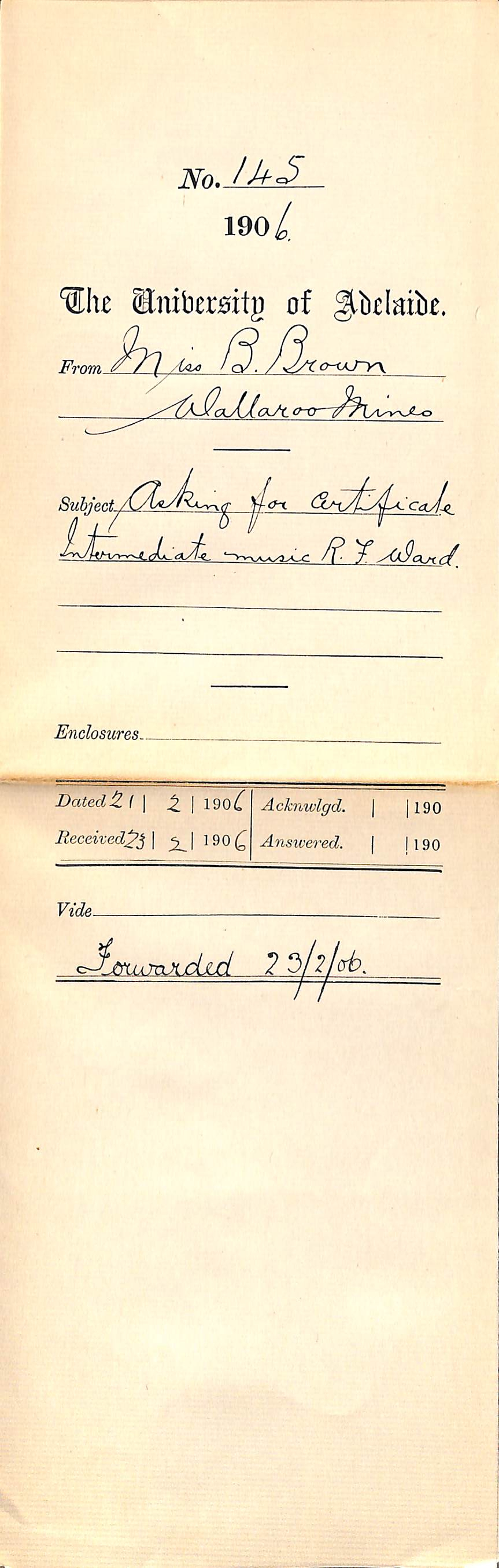 Asking for Certificate Intermediate Music Rhoda Funnell Ward