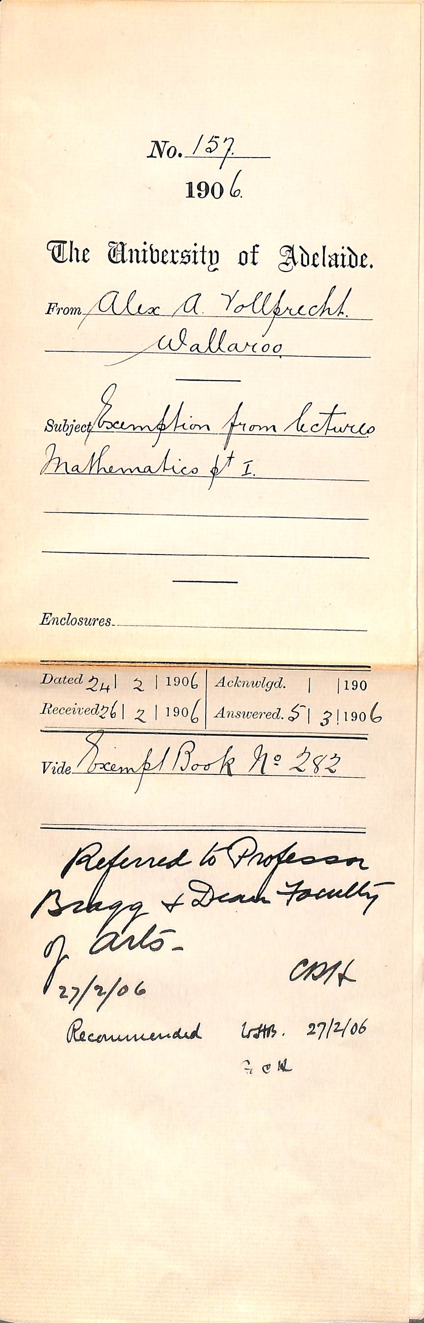 Exemption from lectures Mathematics Part I