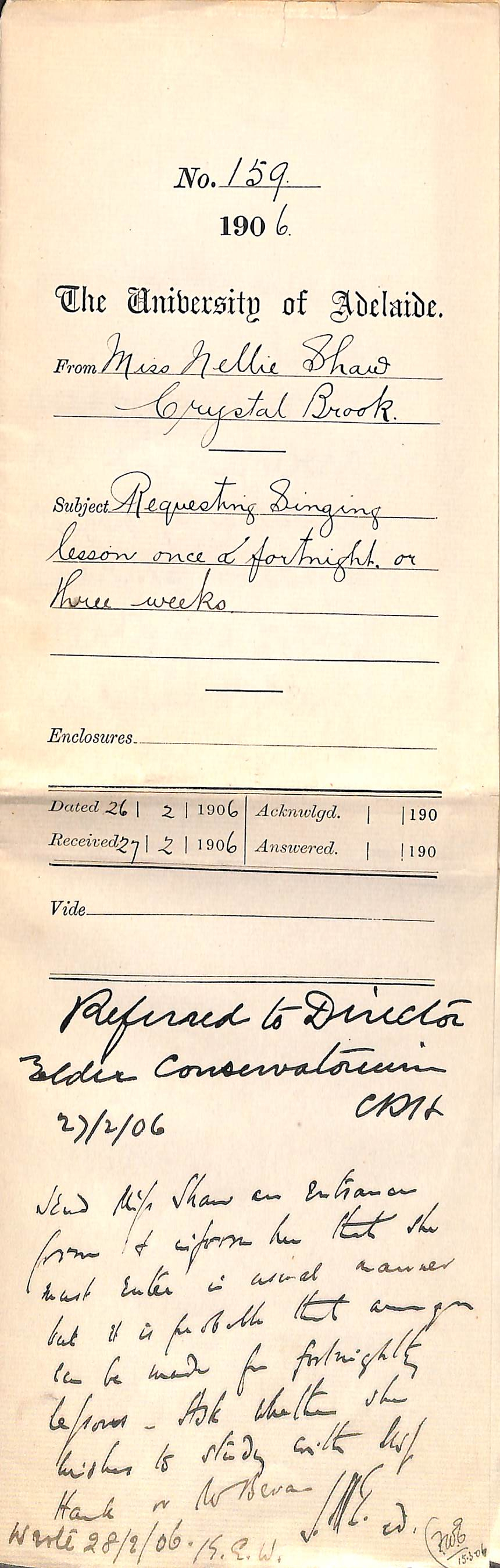 Requesting Singing lessons once a fortnight or three weeks