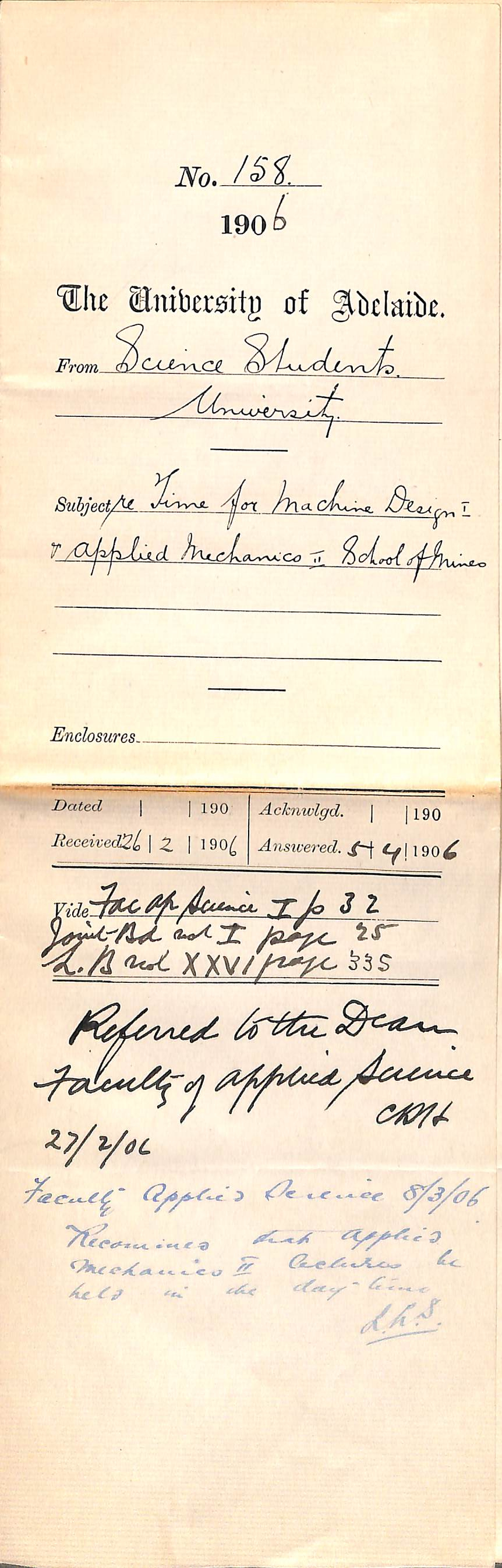 Time for Machine Designs I and Applied Mechanics II School of Mines