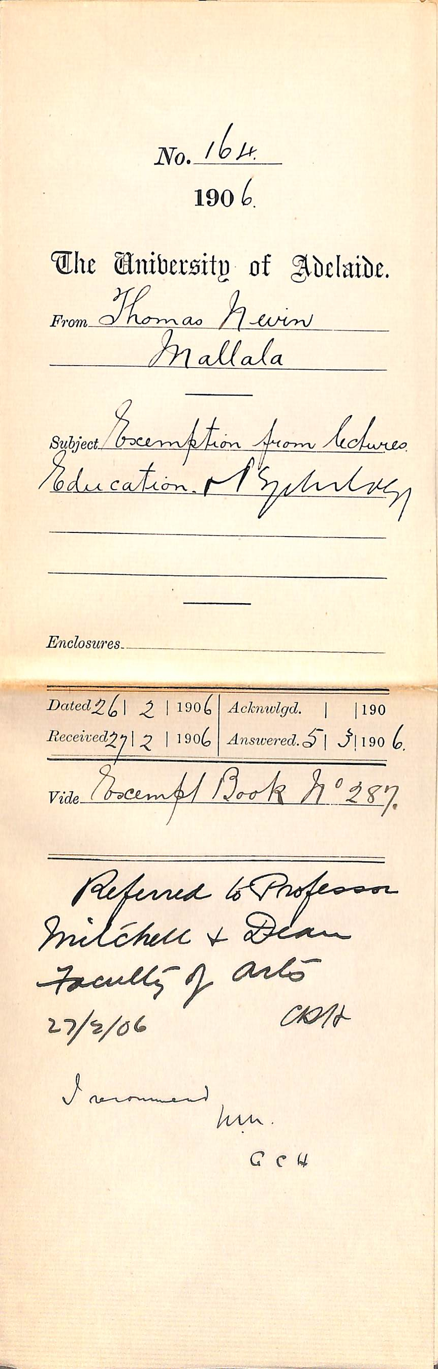 Exemption from lectures Education and Psychology