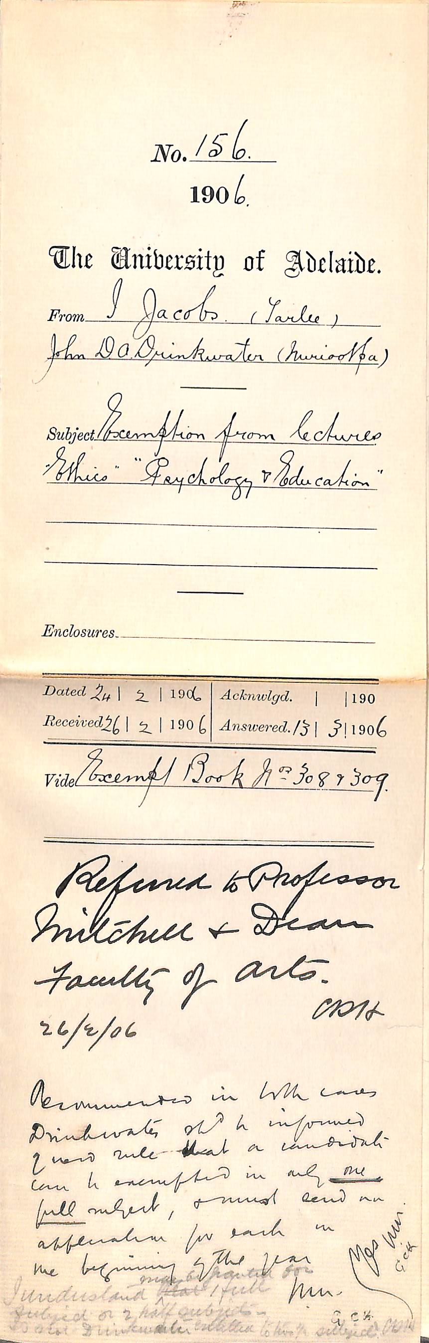 Exemption from lectures Ethics Psychology and Education