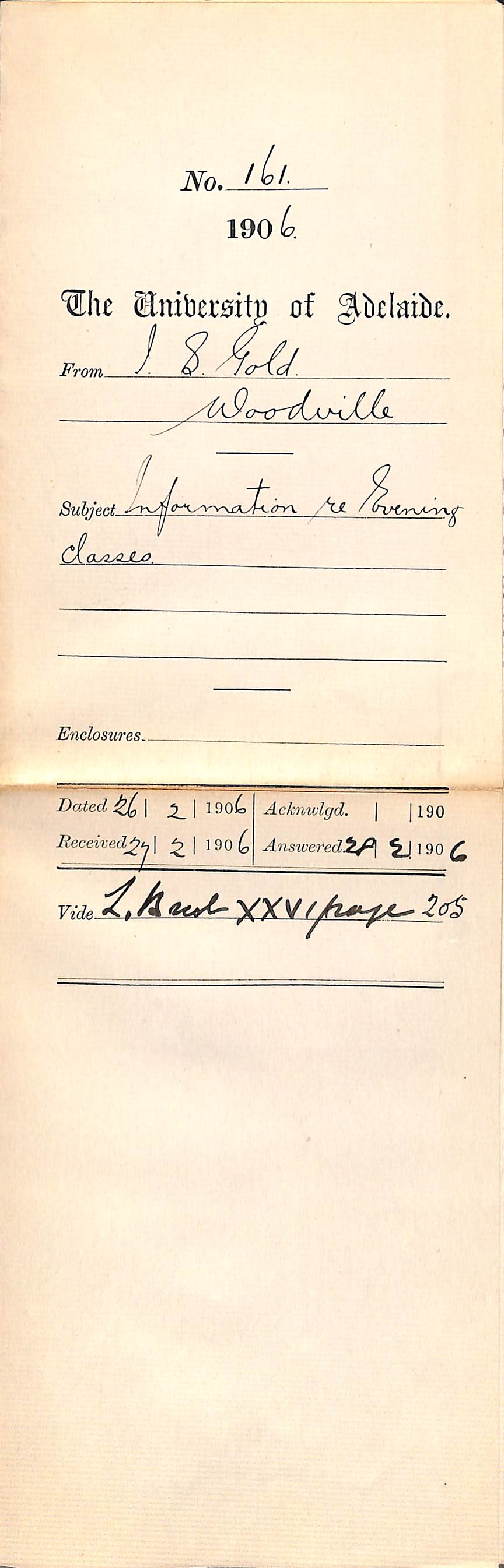 Information re Evening Classes