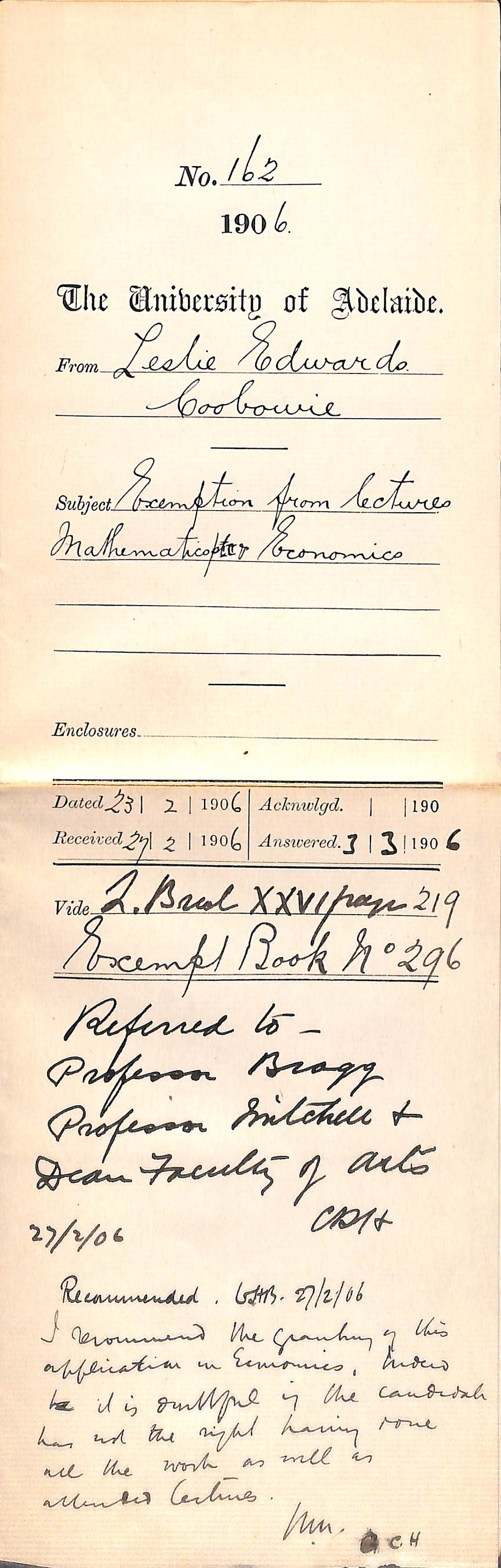 Exemption from lectures Mathematics Part II and Economics