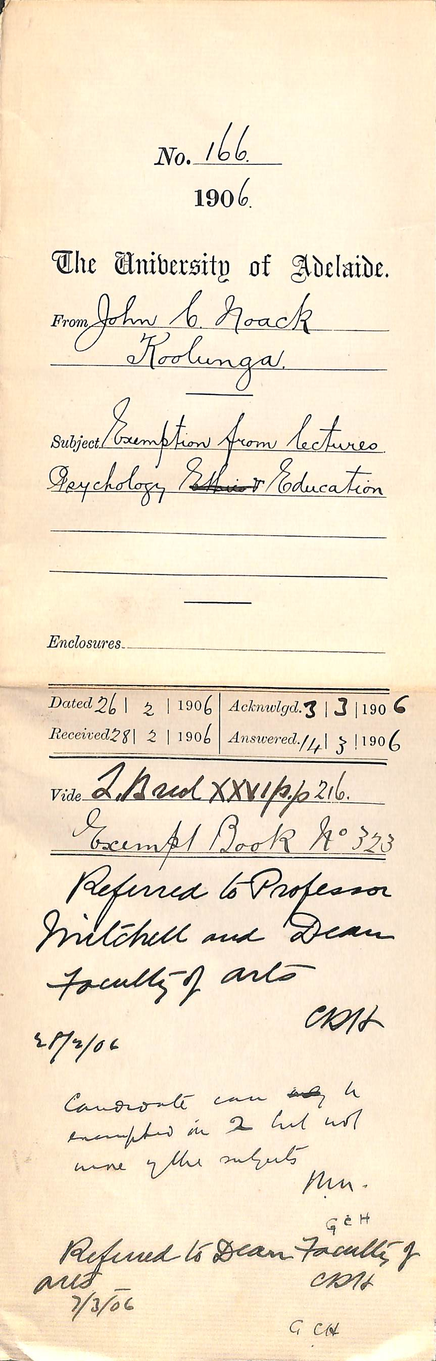 Exemption from lectures Psychology and Education