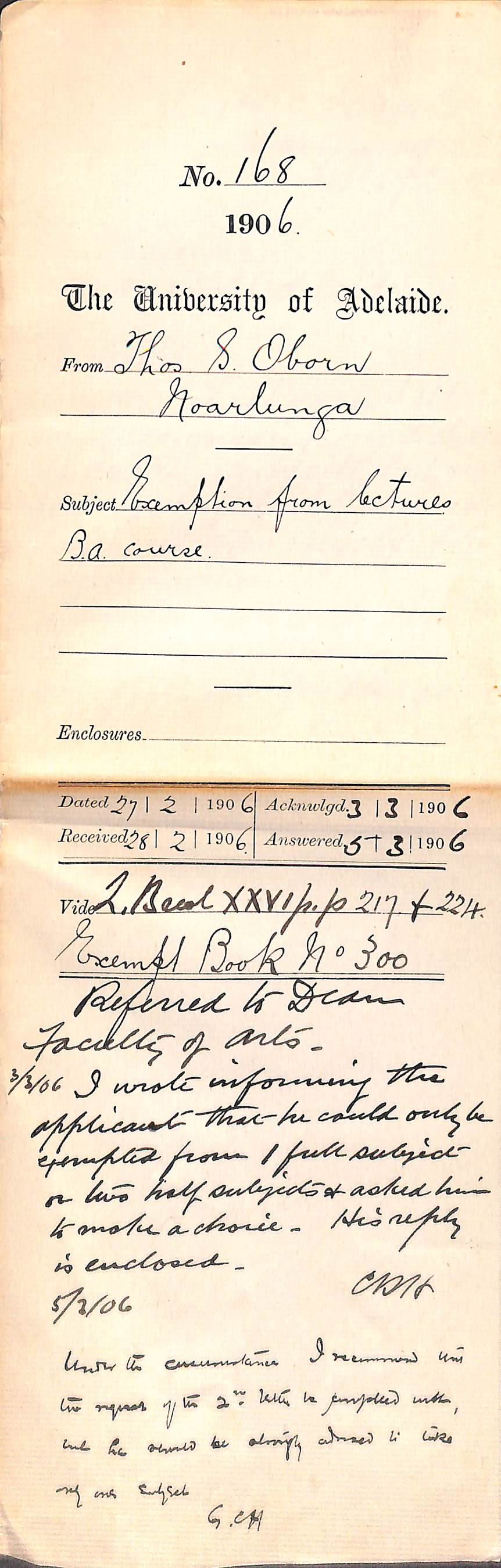 Exemption from lectures BA Course