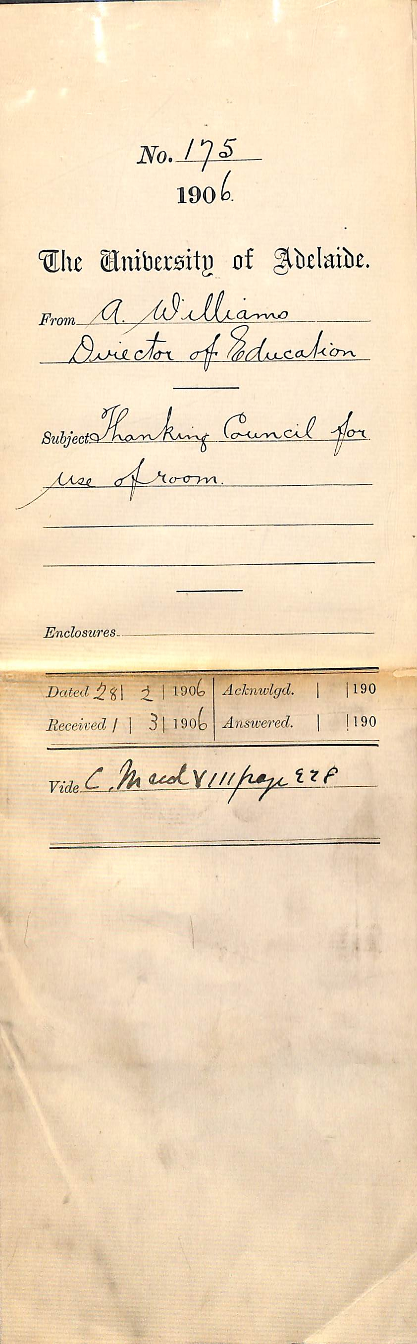 Thanking Council for use of room 