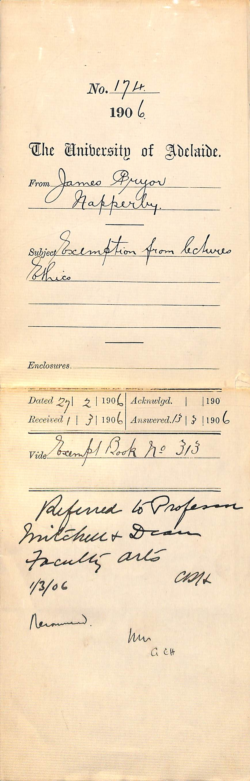 Exemption from lectures Ethics