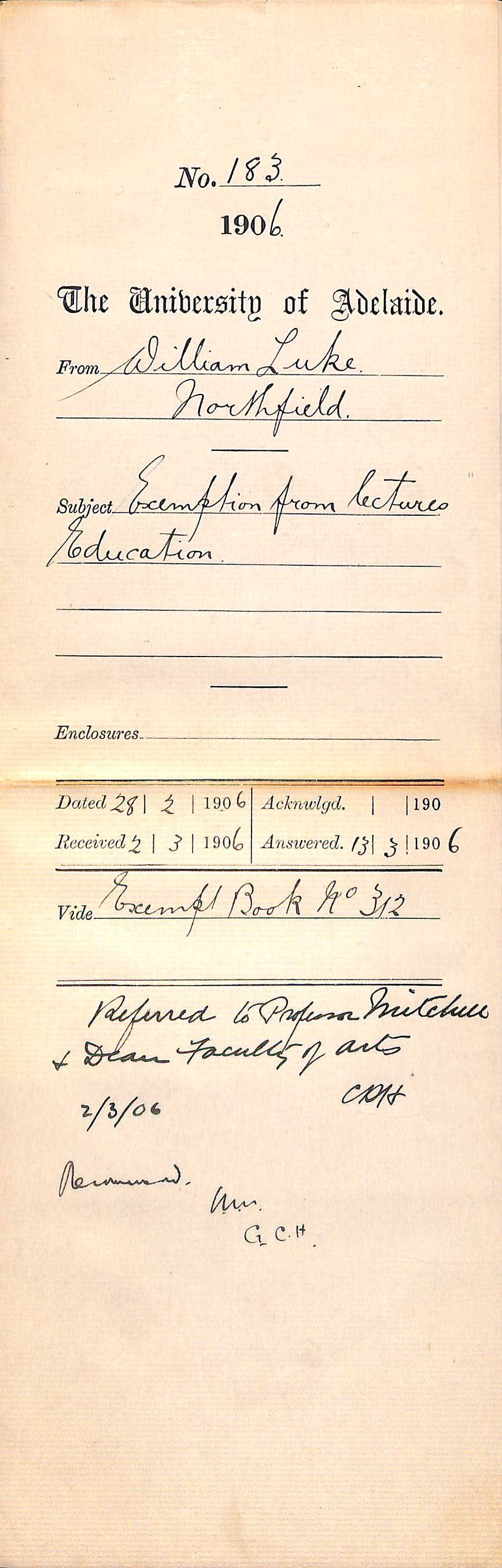 Exemption from lectures Education