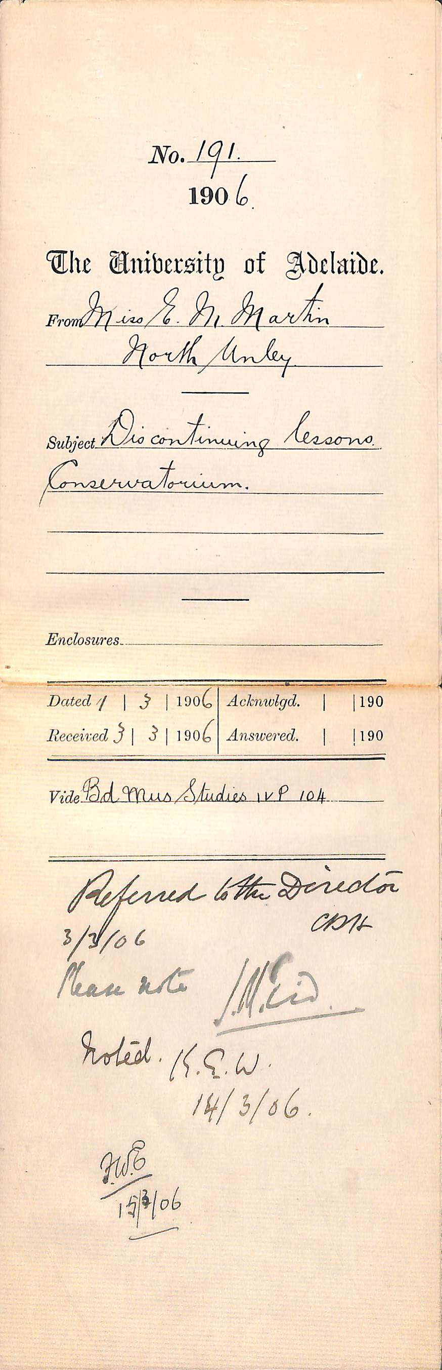 Discontinuing lessons Conservatorium