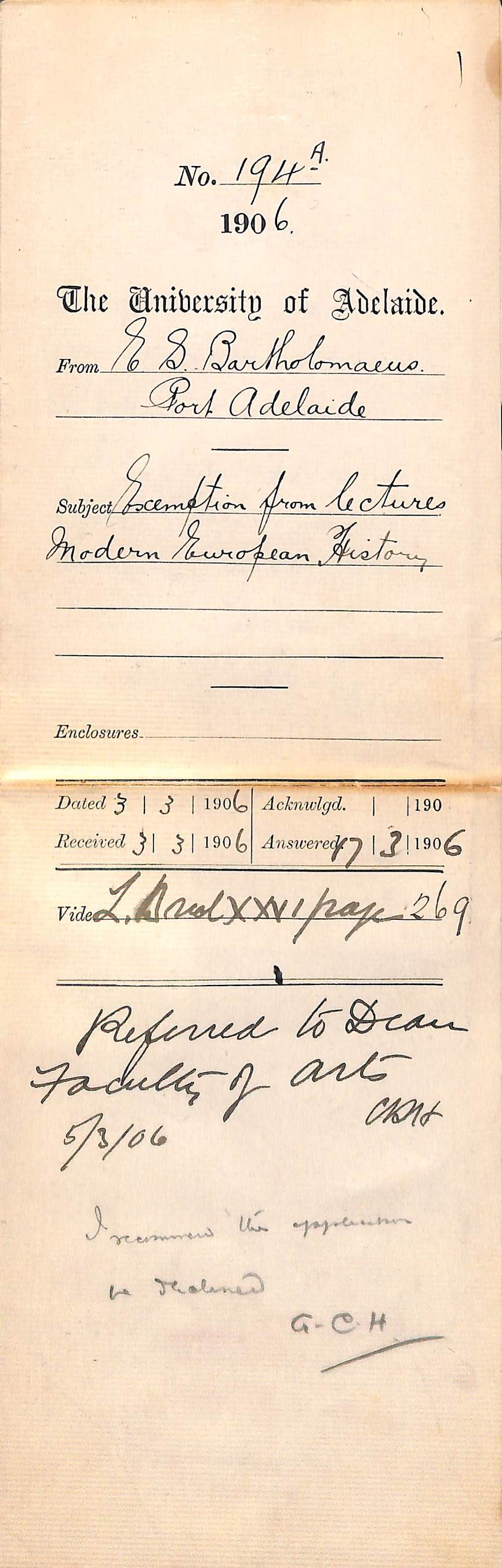 Exemption from lectures in Modern European History