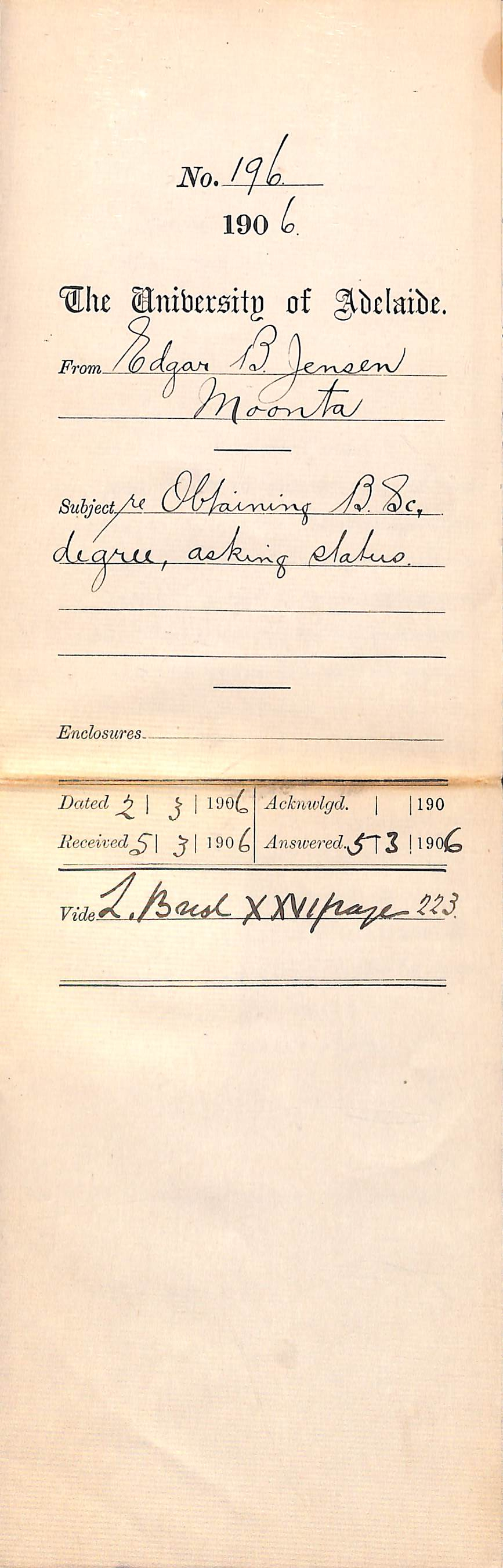 Obtaining BSc degree Asking status