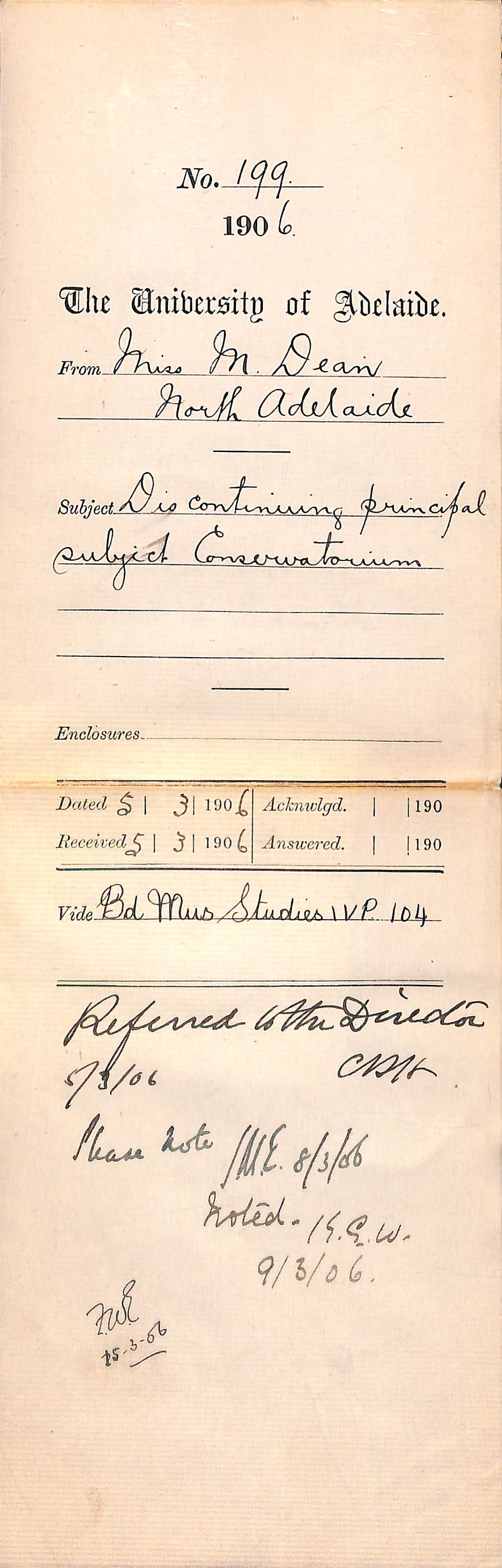 Discontinuing principal subject Conservatorium