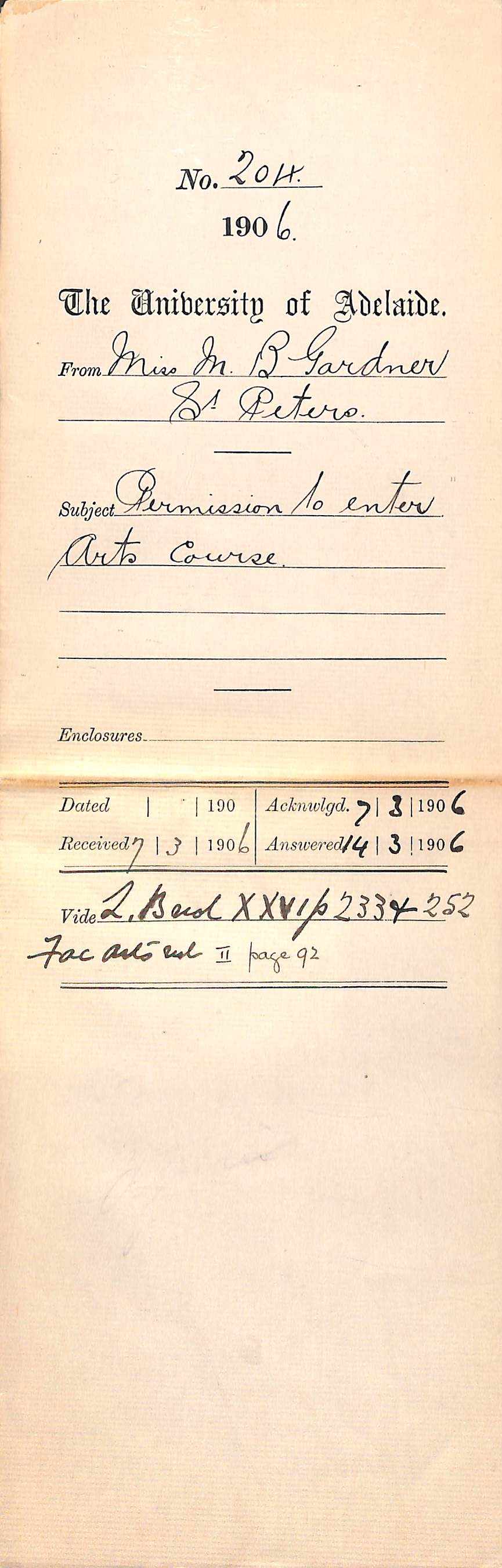 Permission to enter Arts Course