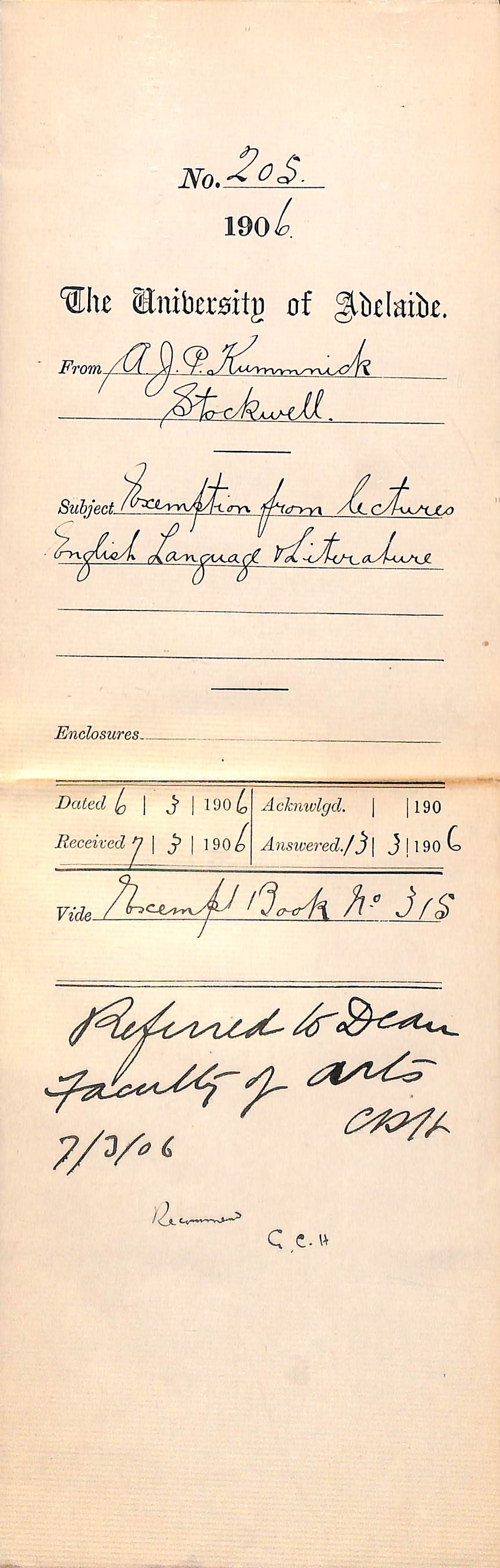 Exemption from lectures English Language and Literature