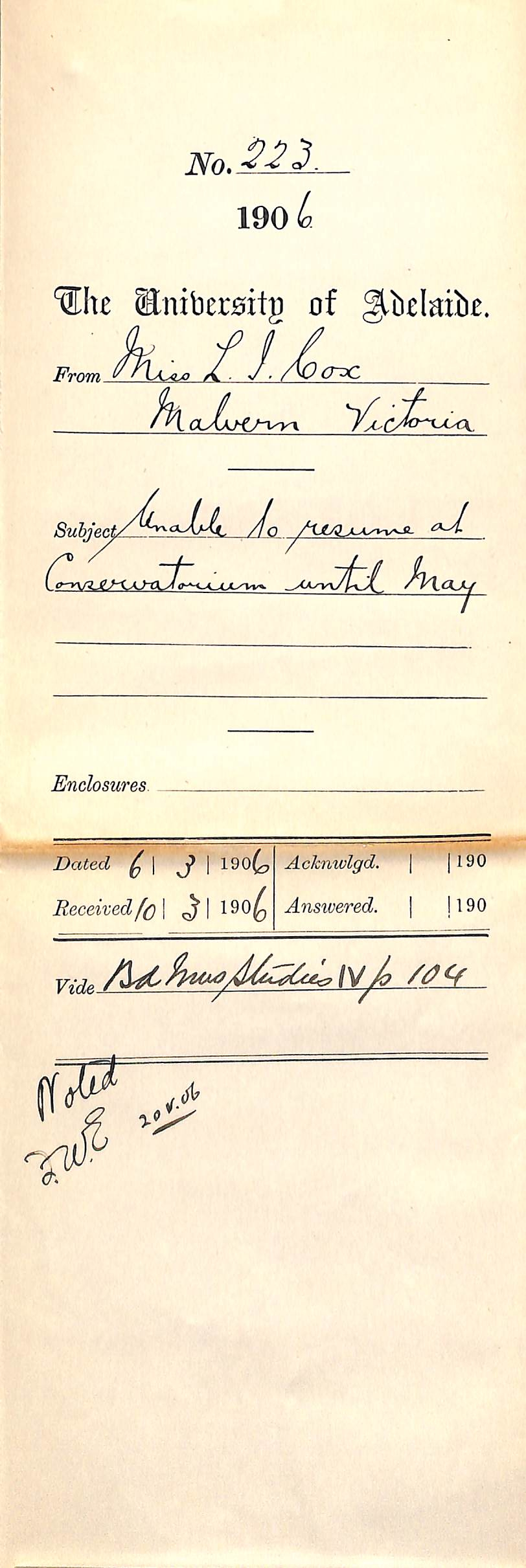 Unable to resume at Conservatorium until May