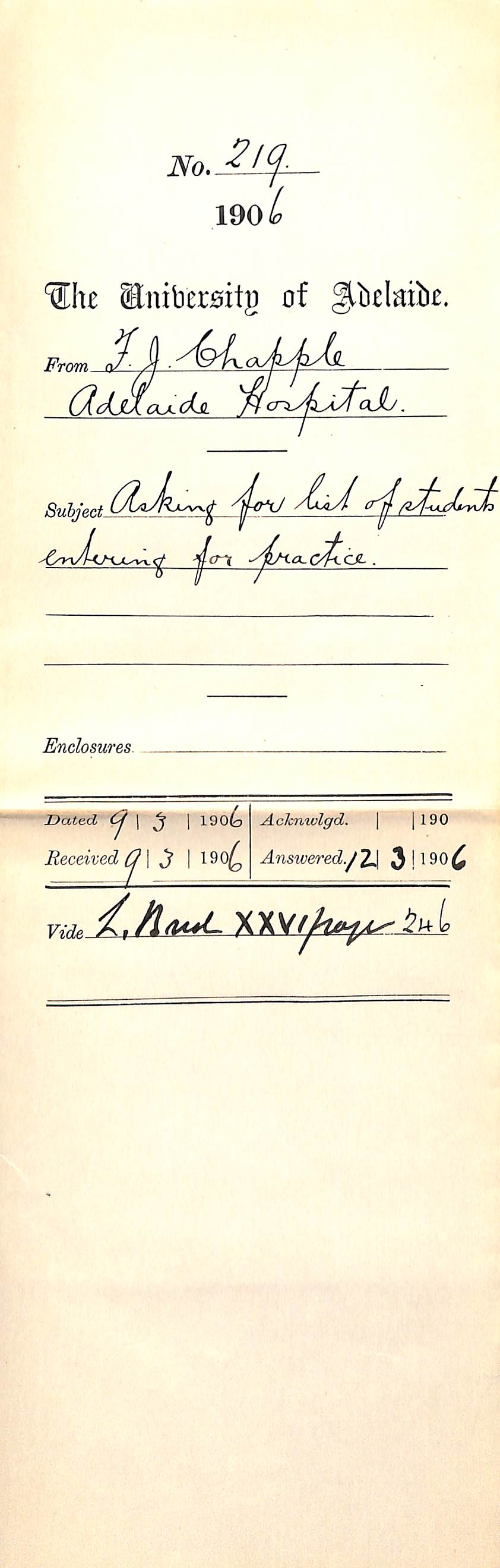 Asking for list of Students Entering for Practice