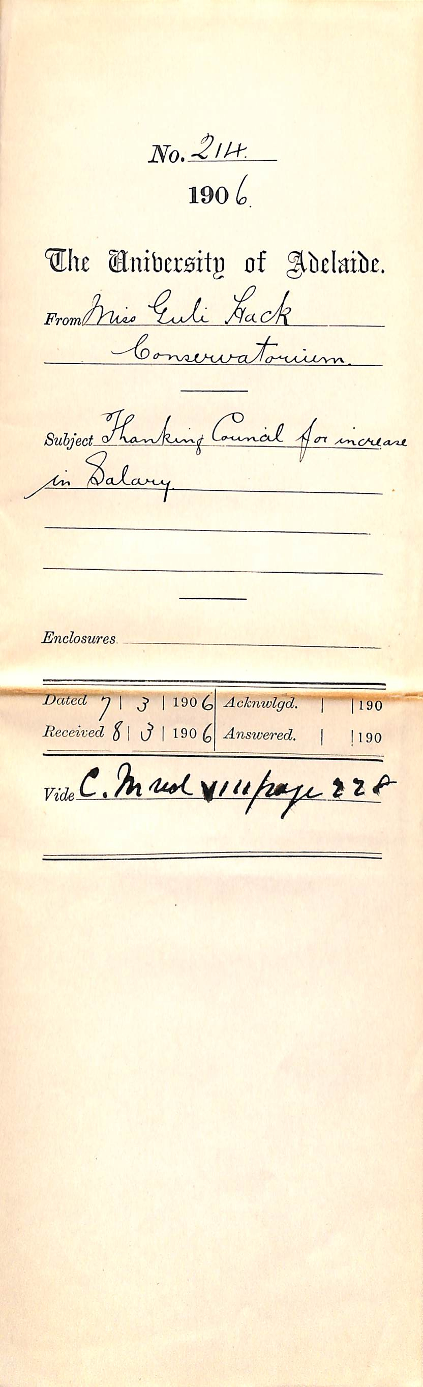 Thanking Council for increase in Salary 