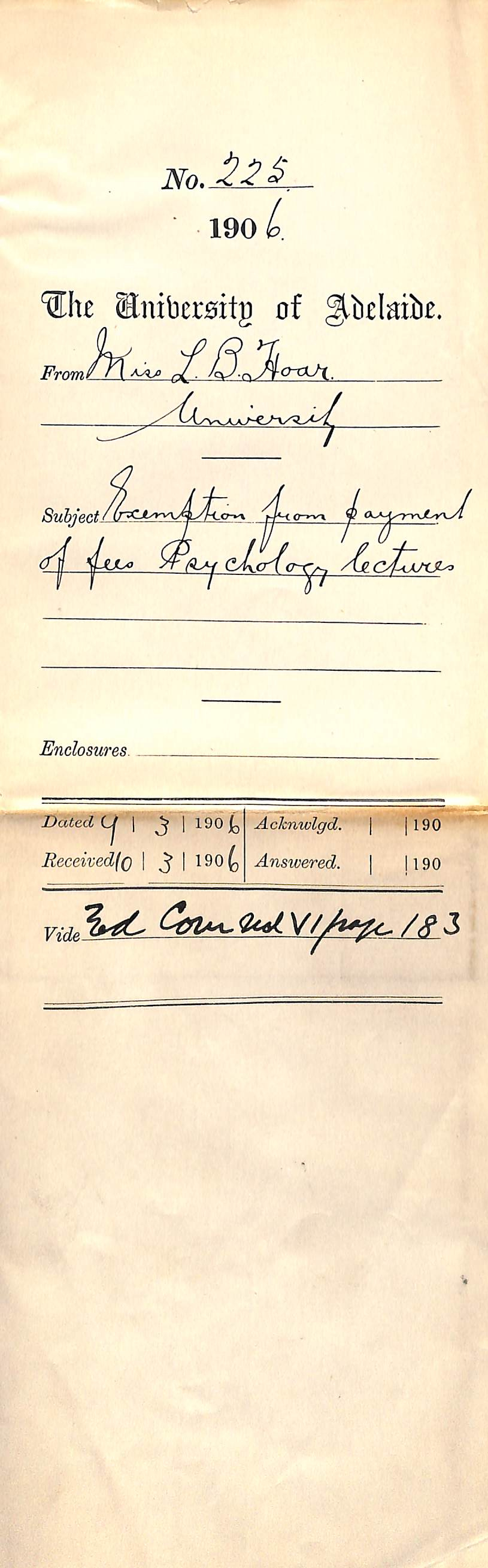 Exemption from payment of fees Psychology Lectures