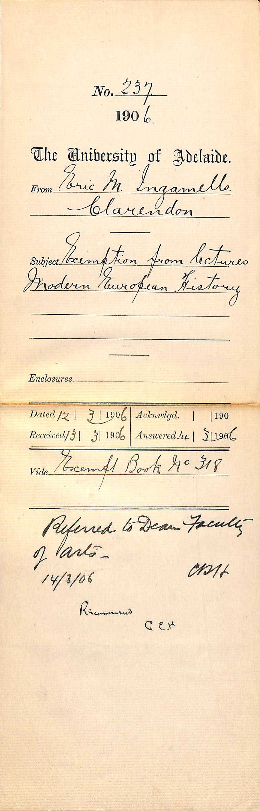 Exemption from lectures Modern European History