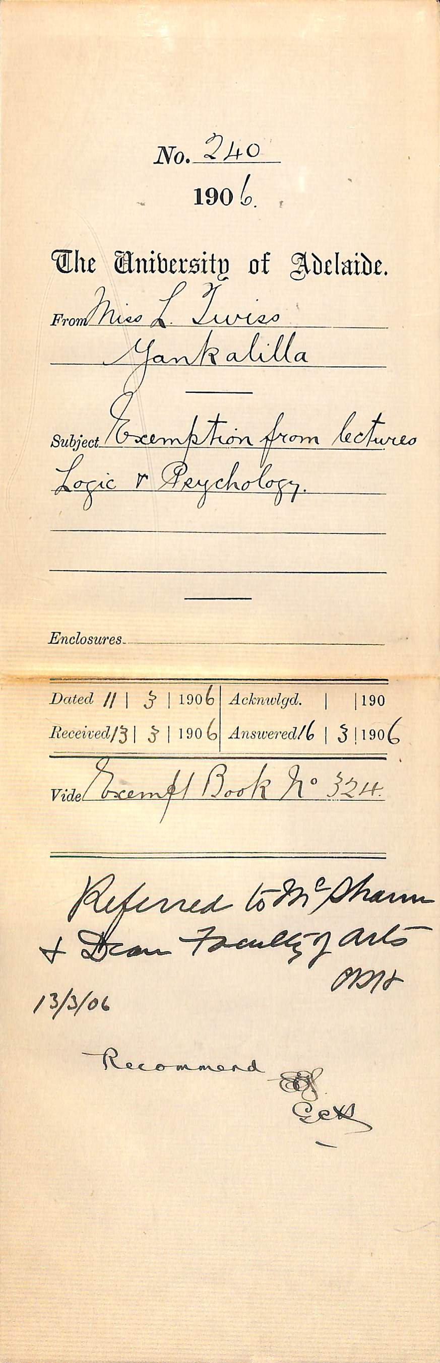 Exemption from lectures Logic and Psychology