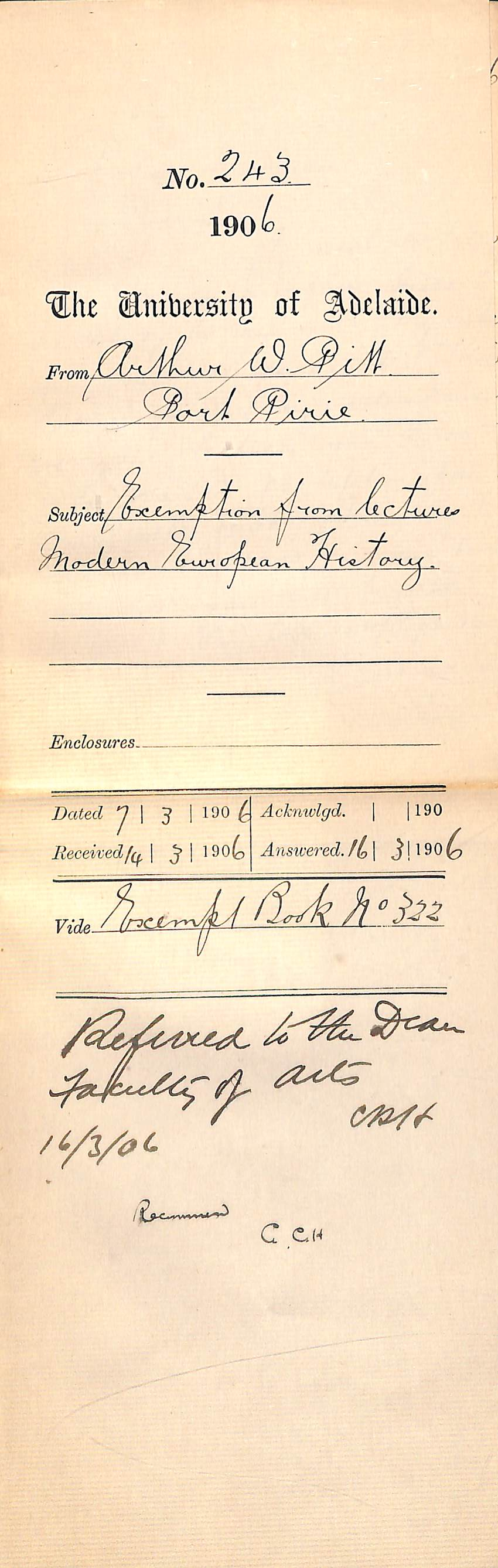 Exemption from lectures Modern European History