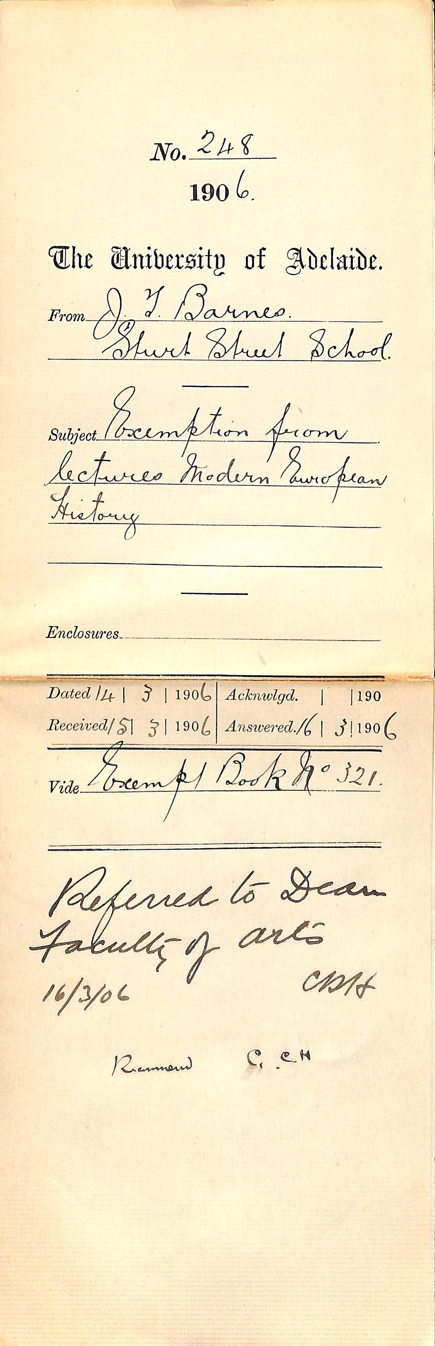 Exemption from lectures Modern European History